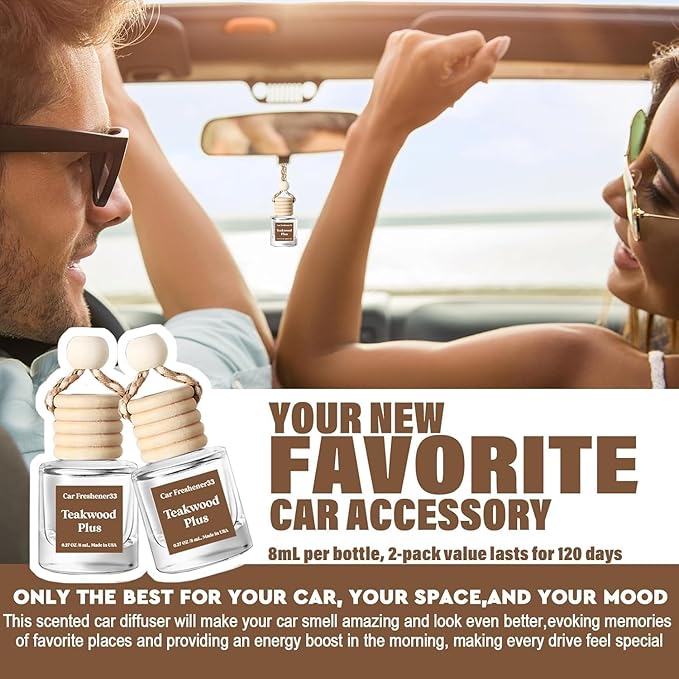 C Classy Car Air Freshener Hanging 2 Pack, Mahogany Teakwood Essential Oil Diffuser for Cars, Cute Car Accessories, Long-Lasting Fragrance, C ar Air Fresheners for Women & Men Gift, Made in USA - Bloomnest