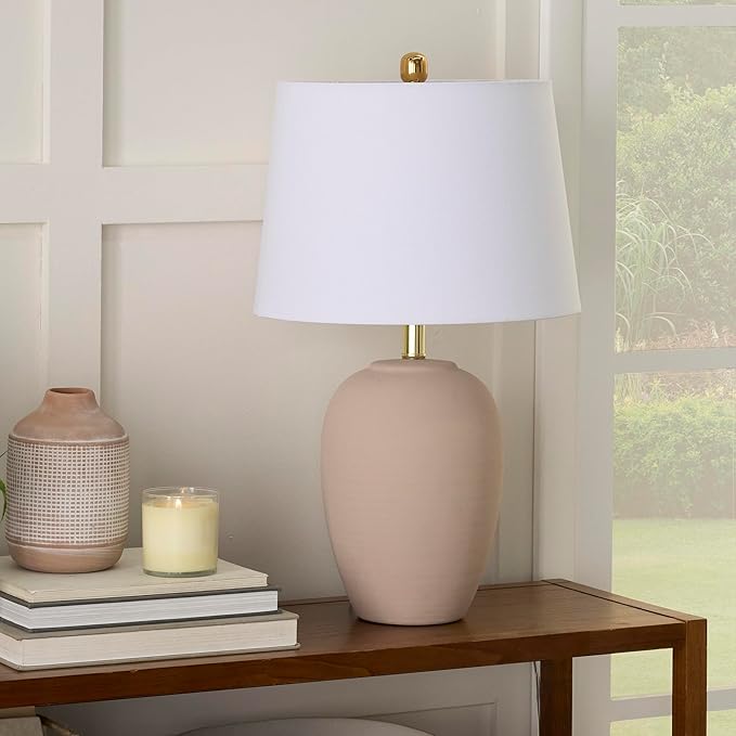Nourison Home 23" Light Pink Ceramic Jar Table Lamp for Bedroom, Living Room, Dining Office, with White Shade (Pack of 1) - Bloomnest