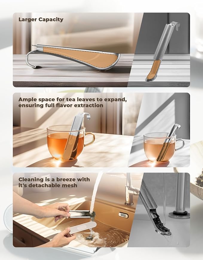 Tea Infuser for Loose Leaf Tea, 2-in-1 Tea Filter & Scoop Fine Mesh Tea Strainers for Loose Tea Single Cup, 304 Stainless Steel Loose Leaf Tea Steeper Tea Diffusers for Loose Tea