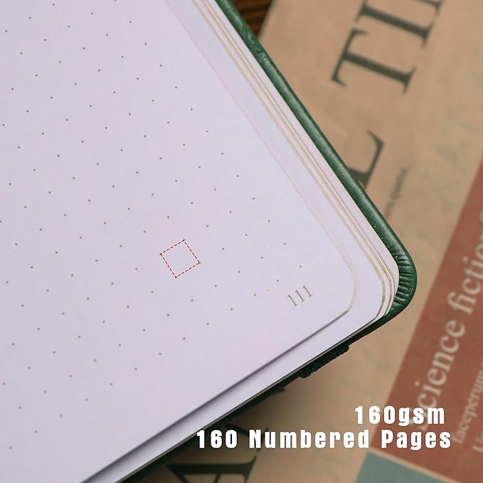 TIEFOSSI Dotted Journal Notebook, Dot Grid Notebook for Women Men, Hardcover PU Leather Journal, 160 GSM Thick Paper, 160 Numbered Pages with Gold Edges, 8 x 8 Square Diary - Bloomnest