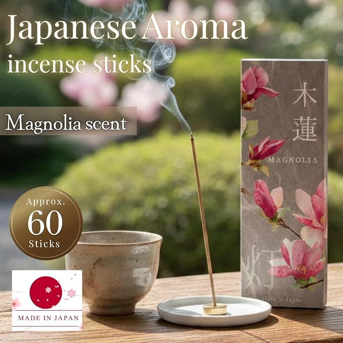 Magnolia Premium Japanese Incense Sticks 60sticks Coreless Low Smoke Natural Charcoal Free Non Toxic Temple Kyoto Aroma Aromatherapy Meditation Calming Stress Relief Relaxation Yoga Zen TOMORI VECTillJapan-TOMORIofficial-