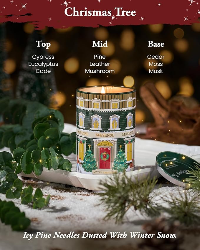 M&SENSE Christmas Tree Candles Pine Scented, Soy Wax 11.3oz 70 Hour Clean Burn Holiday Candles for Home, Winter Relaxing Aromatherapy Candle Gifts for Thanksgiving, Housewarming - Bloomnest