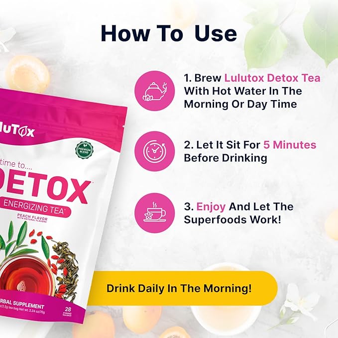 LULUTOX Detox Tea - Herbal Blend with Dandelion, Ginseng, and Ginger - Supports A Healthy Weight, Digestive Health - Vegan, All Natural, Laxative-Free - Peach Flavor (3 Pack x 28 Servings) - Bloomnest