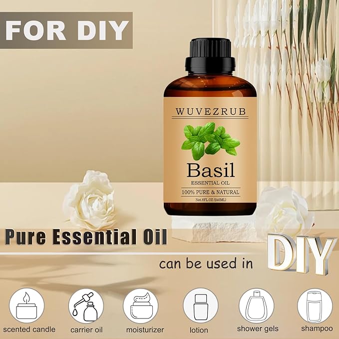 Basil Essential Oil, 240ML Pure and Natural for Aromatherapy Diffuser - 8 Fl Oz - Bloomnest