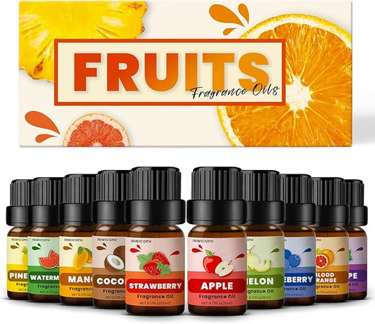 Fruity Fragrance Oil for Candle & Soap Making, INWICOPH Premium Essential Oils 5ml x 10 - Blueberry, Strawberry, Mango, Blood Orange, Essential Oil Diffusers for Home - Bloomnest