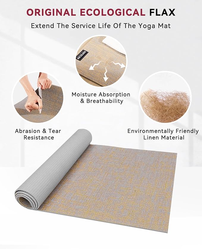 HAPBEAR Extra Large Yoga Mat (84''x30'') - 1/4'' Thick Durable Natural Linen, Non-Slip & Tear-Resistant - Perfect for Home Yoga Workouts, Meditation, Pilates, Floor Exercises & Fitness - Free Carrying Bag Included