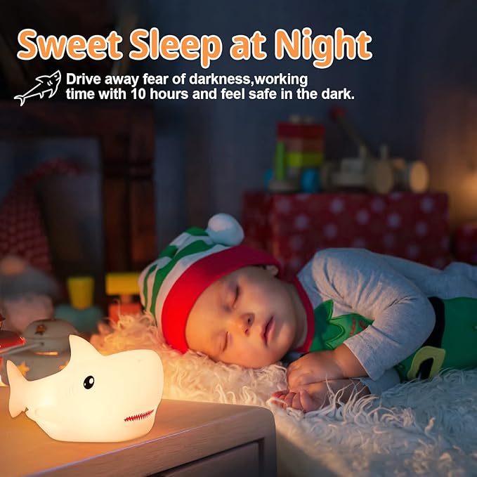 Tremdwoto Night Light for Kids, 7 Colors Shark Night Light Rechargeable Squishy Silicone LED Nightlight Lamp as Birthday Christmas Gifts for Baby Boys Children Toddlers Tween Girls Nursery - Bloomnest
