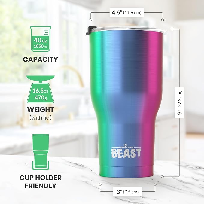 Beast 40 oz Tumbler Stainless Steel Vacuum Insulated Coffee Ice Cup Double Wall Travel Flask (Rainbow) - Bloomnest