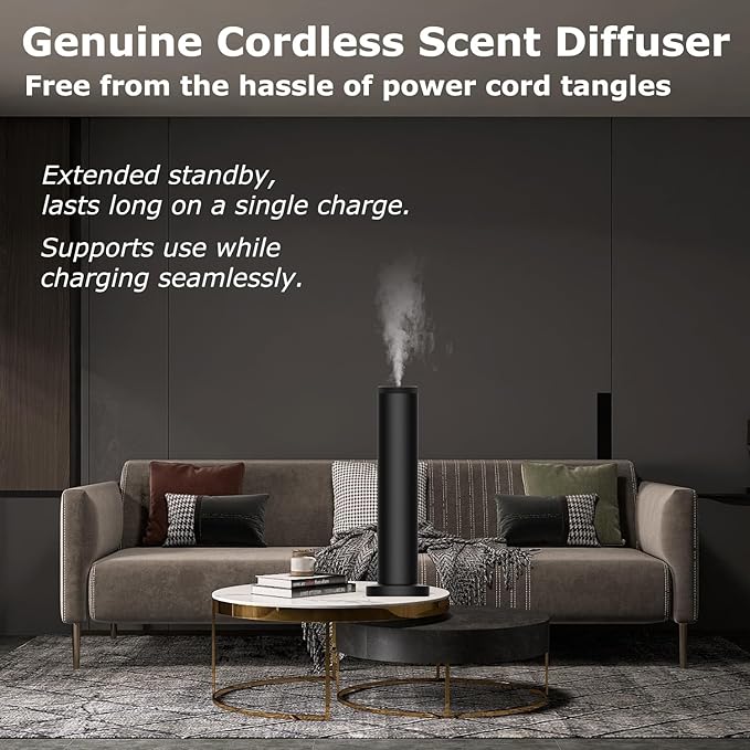 Hotel Scent Diffuser Machine -Cordless Rechargeable Diffuser for Whole House- Scent Air Machine for Home -App Bluetooth Control - Waterless Essential Oil Diffuser for Large Room, Studio Office -Black - Bloomnest