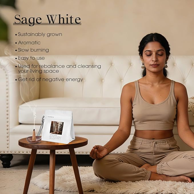 White Sage Incense Cones 30 Pcs Count with Holder - Smudging Incense for Positive Energy & Spiritual Cleansing Mosfantal