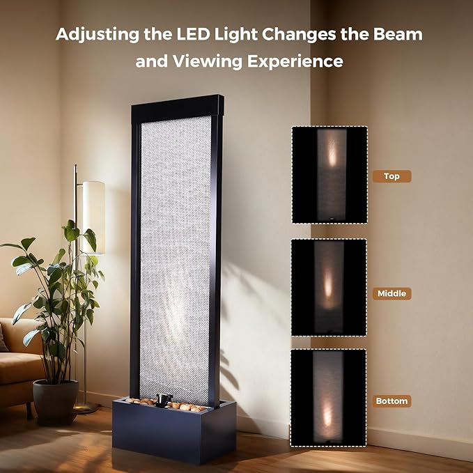 Mesh Panel Waterfall Fountain, Large Indoor Water Feature with Stones & LED Light, 64" Floor Standing Water Wall for Home Decor, Living Room, Patio, Outdoor Garden - Bloomnest