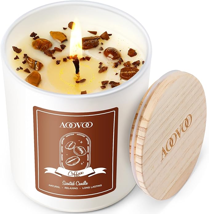 AOOVOO Macchiato Coffee Scented Candles for Women - Aromatherapy Candle with Crystals Inside, 10oz, 60H Burning Time, Soy Candles for Home Scented, Birthday Gifts Christmas Candle for Women Mom - Bloomnest