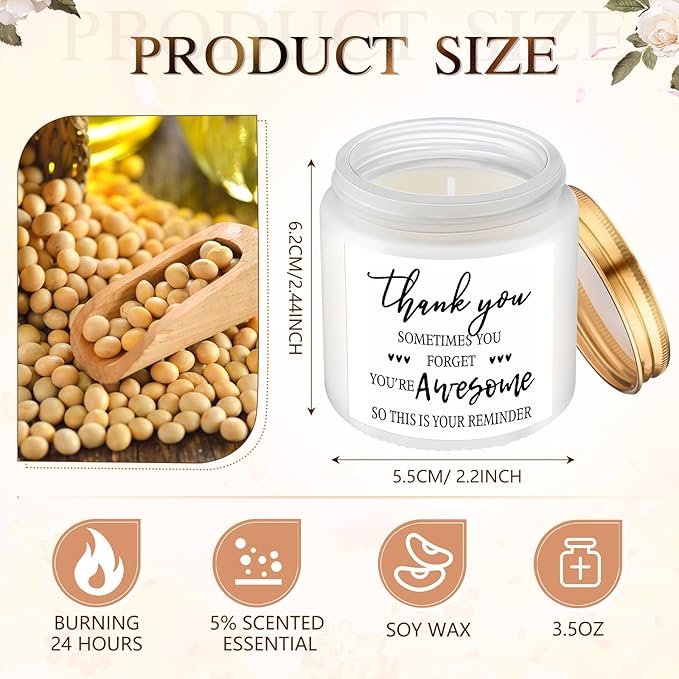 MTLEE 20 Pcs Thank You Gifts Candles 3.5 oz Employee Appreciation Inspirational Scented Soy Wax Candle Thank You Gift Christmas Gifts for Coworker Women Volunteer Teacher(Grateful,White) - Bloomnest