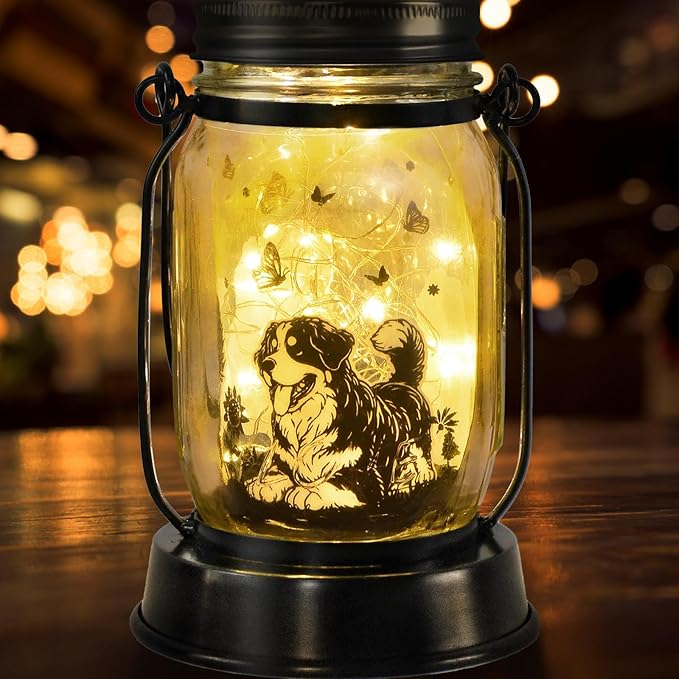 Bernese Mountain Dog Gifts for Women/Men Bernese Mountain Solar Lanterns Birthday Dog Lovers Lantern Pet Loss Dog Memorial Lights Solar Garden Decoration for Yard, Patio,Backyard,Porch Torches Light - Bloomnest