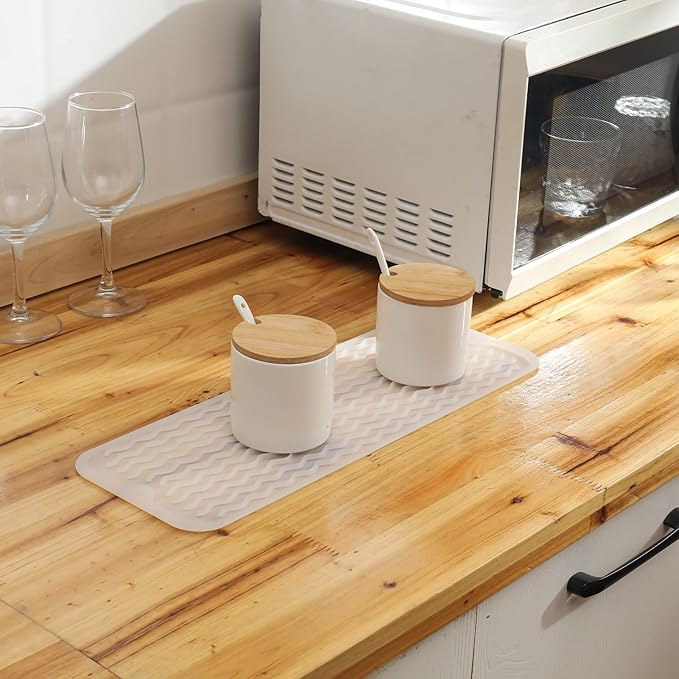 Silicone Dish Drying Mat for Multiple Usage,Easy clean,Eco-friendly,Heat-resistant Silicone Mat for Kitchen Counter,Sink,Bar,Bottle,or Cup Translucent M 17 inches x 6 inches - Bloomnest
