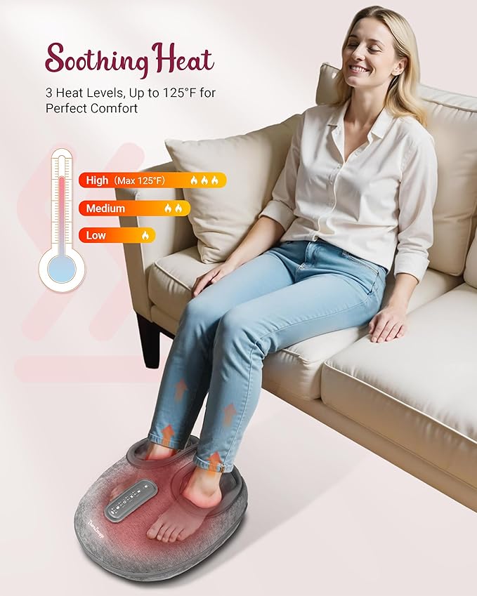Foot Massager with Heat, Compression, Shiatsu Foot Massager Machine with Remote, Auto-Off Timers, Foot Warmer for Home Office, Up to Size 14 - Bloomnest