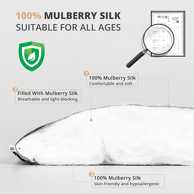 Silk Sleep Mask Eye Cover, 100% Real Natural Silk Eye Mask for Sleeping with Adjustable Strap, 100% Silk Filling Blindfold, Eye Shade for Kids/Teens/Adults, Sleeping Masks for Family (2 Black) - Bloomnest