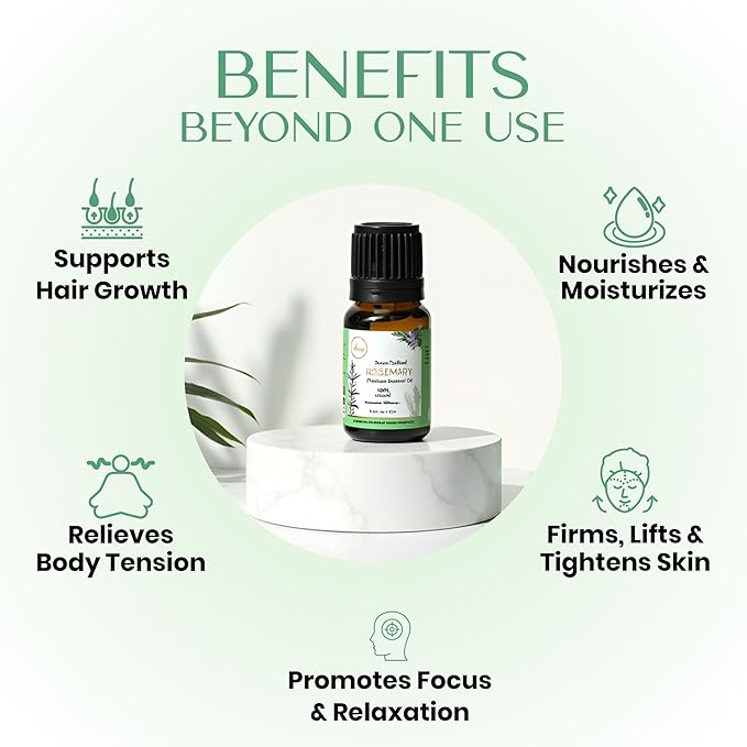 My Ace Rosemary Essential Oil | Pure, Natural & Premium Grade with Dropper for Scalp Care, Diffuser, Skin, Aromatherapy, Massage & Bath Use | 0.33 fl oz (Pack of 1) MyAce