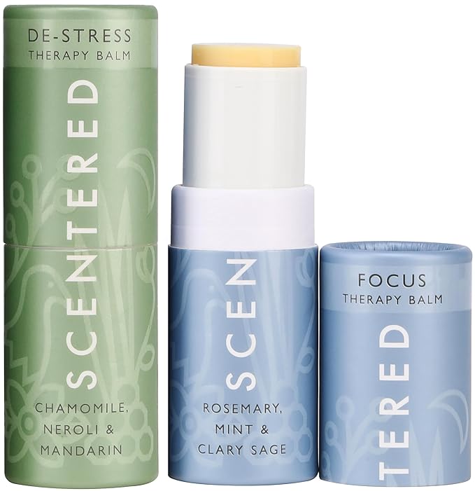 Scentered Aromatherapy Balm Stick Duo for Stress-Relief & Focus - Roll On Essential Oil Blends of Rosemary, Mint, Chamomile - Aromatherapy Gifts for Women - De-Stress & Focus - Bloomnest