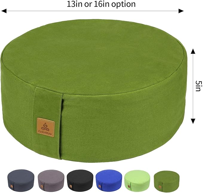 Zafu Buckwheat Meditation Cushion,D=13"/16" H=5.5",Round Zabuton Meditation Pillow,Yoga Bolster Kneeling Pillow Premium Yoga Pillow for Sitting on Floor Zippered Cotton Cover - Bloomnest