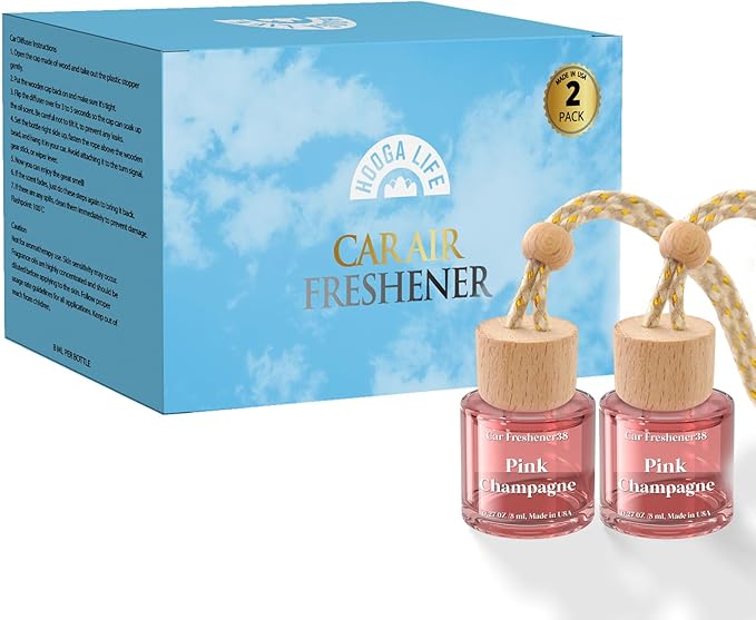 HoogaLife Car Air Freshener Diffuser 2 Pack Hanging Air Freshener Diffuser - Pink Sparkle Champagne Fragrance Oil Air Diffuse r for Car, 45+ Days Long Lasting Fragrance Made in USA (P38 SP) - Bloomnest