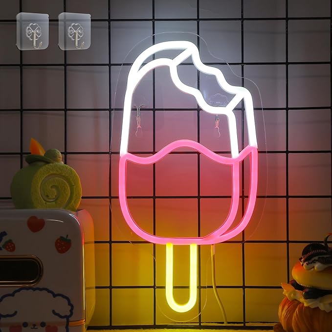 Attivolife Ice Pop Neon Sign for Wall Decor, Light up Delicious Popsicle LED Lamp with Dim USB Powered, Unique Business Fast Food Shop Restaurant Decoration, Christmas Day Birthday party - Bloomnest