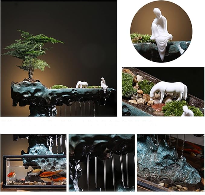 Zen Meditation Fountain Decoration,Desktop Waterfall Waterfall Fountain Rockery Meditation Set with Pump,Ceramic Tabletop Fountain,Indoor Zen Relaxing Tools for Home,Office,Living Room - Bloomnest