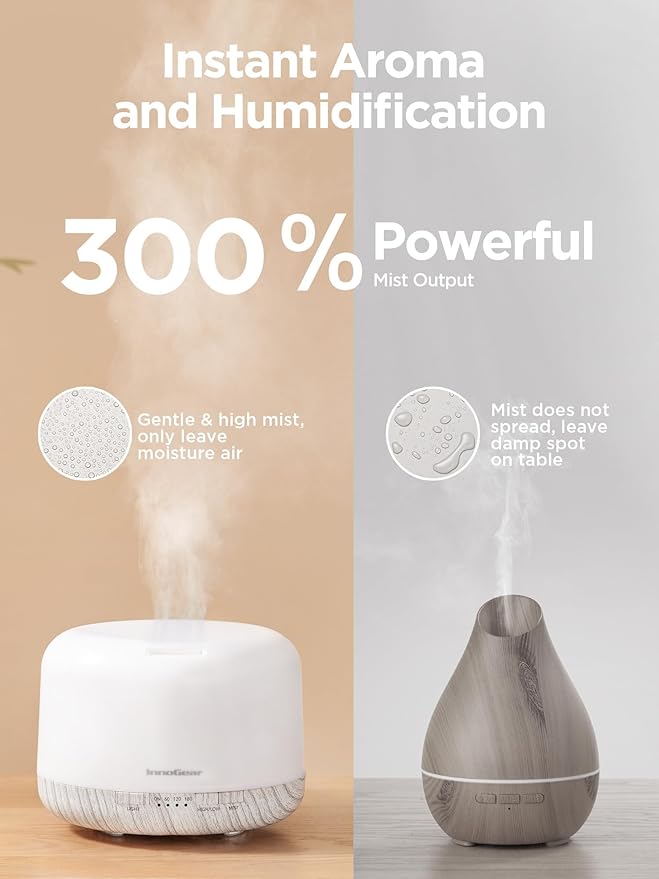 InnoGear 500ml Essential Oil Diffuser with Remote Control, Premium Ultrasonic Aromatherapy Diffusers Scent Humidifier Vaporizer Auto-Off Timer for Large Room Home, White - Bloomnest