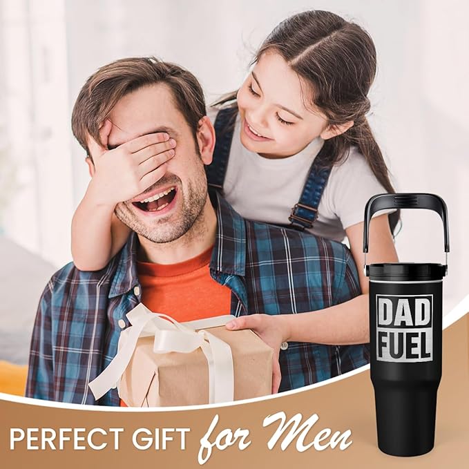 SANDJEST Dad Fuel Stainless Steel Insulated 30oz Tumbler with Carry Handle & Flip Straw Lid for Dad on Fathers Day, Birthday or Christmas - Bloomnest