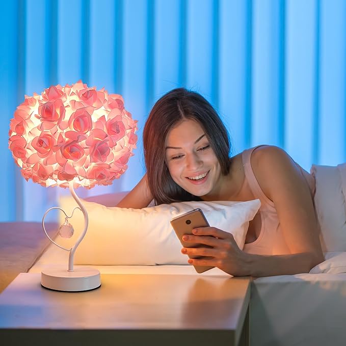 Pink Rose Flower Bedside lamp Princess Table lamp Flower Lamp for Nightstand Desk Light for Bedroom Women Girl Dating Gifts Party Wedding Decor Living Room Restaurant Office - Bloomnest