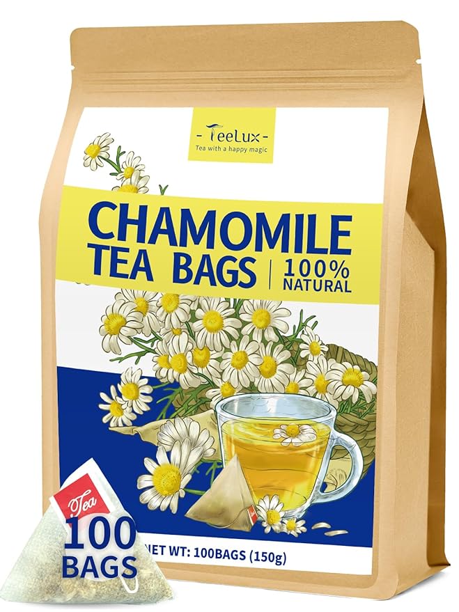 TeeLux Chamomile Tea Bags, 1.5g/bag, Pure Natural Chamomile Flowers Herbal Tea, Caffeine Free, 100 Count - Bloomnest