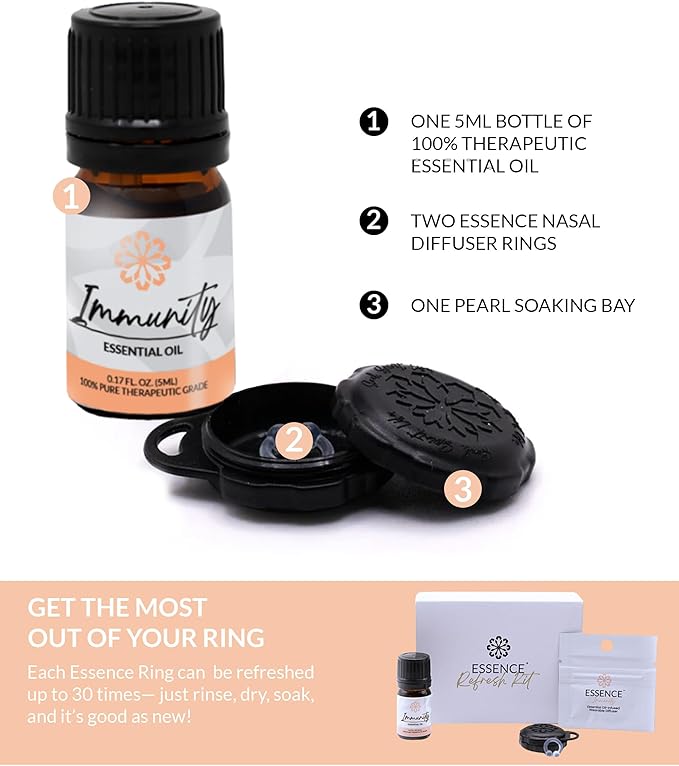 Essence Wearable Aromatherapy Nasal Diffuser – Immunity Blend Essential Oil Nose Ring Refresh Kit – Personal Scent Clip for Travel, Work & Everyday Use – Made in USA - Bloomnest
