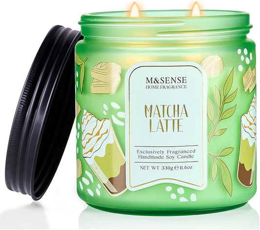 M&SENSE Matcha Latte Scented Candle, 11.6oz Natural Soy Wax, 70 Hours Long Lasting Clean Burn, Green Tea Creamy Aroma for Stress Relief, Non-Toxic Relaxing Aromatherapy Gifts for Women - Bloomnest