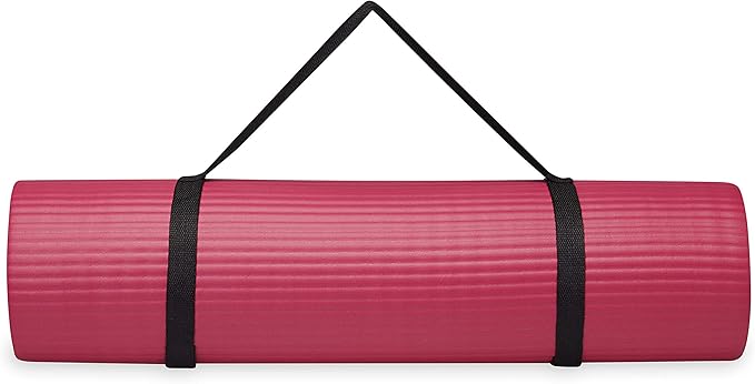 Gaiam Essentials Thick 2/5" (10mm) and Thin 1/4" (6mm) Yoga & Pilates, Fitness & Exercise Mat with Easy-Cinch Carrier Strap