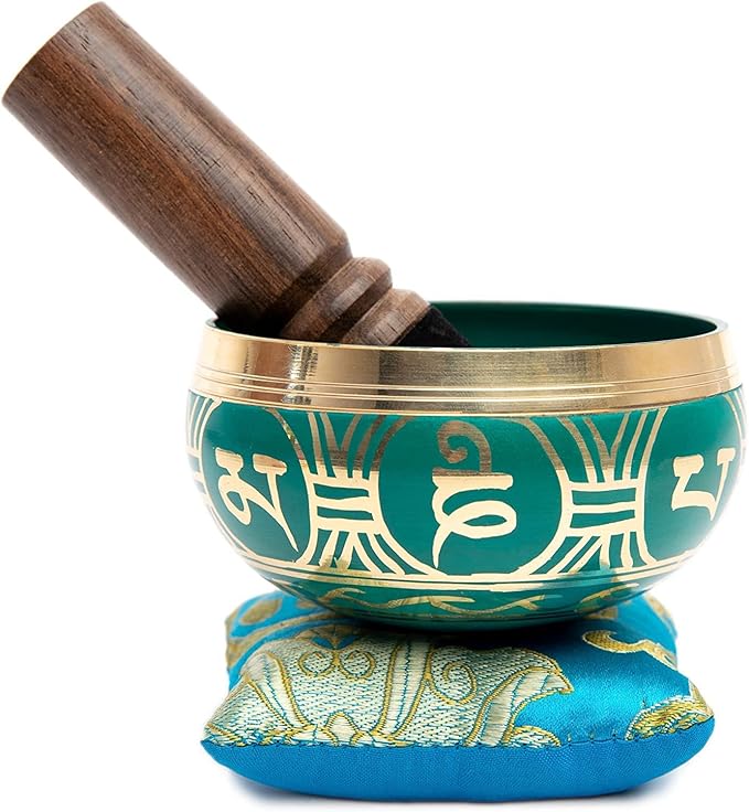 Tibetan Singing Bowl Set - Authentic Handcrafted Mindfulness Meditation Holistic Sound 7 Chakra Healing by Himalayan Bazaar (Turquoise) - Bloomnest