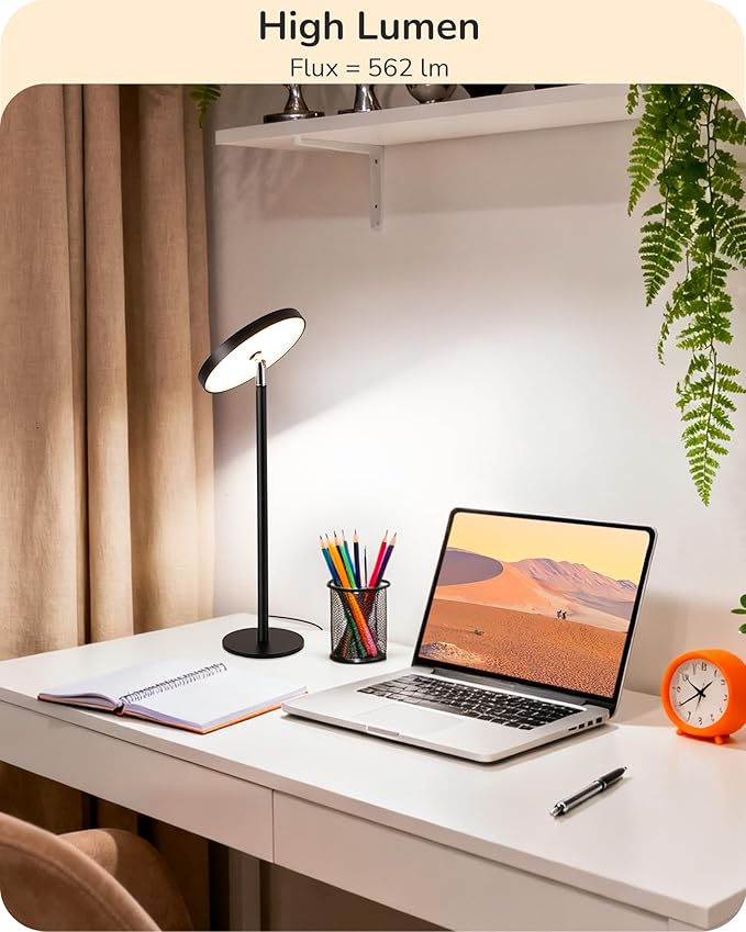 EDISHINE LED Table Lamp with 2 Adjustable Height, 5%-100% Dimmable & 3 Color Temperature, Touch Control, Modern Desk Lamp for Office, Reading, Black - Bloomnest