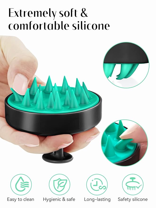 HEETA Scalp Massager Hair Growth, Soft Silicone Scalp Scrubber Shampoo Brush for Exfoliation, Dandruff Removal Head Massage Stress Relax, Wet & Dry Use for Thick Thin Curly Hair Care, Turquoise Black HEETA