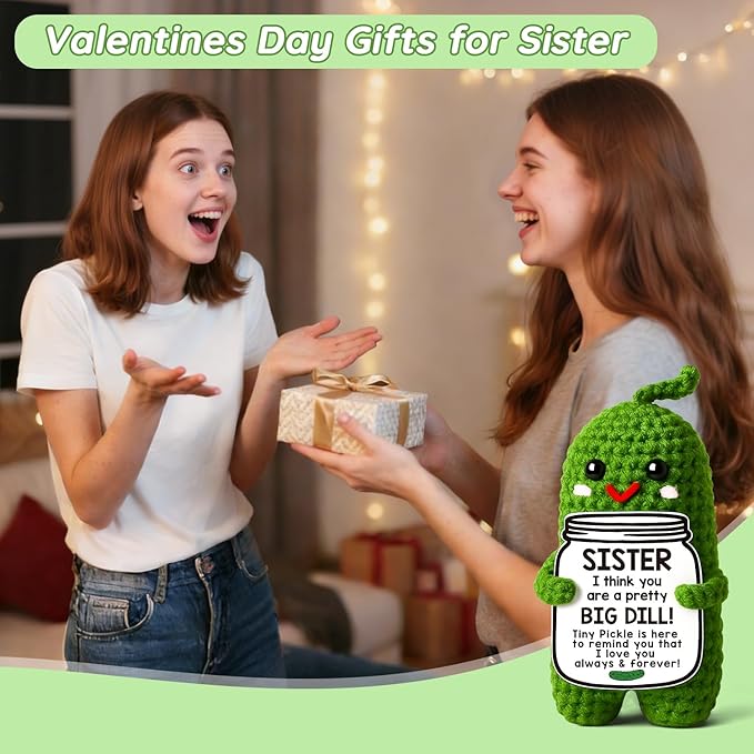 MAMAGIFTREE Valentines Day Gifts for Sister Funny Sister Birthday Gifts, Big Little Sister Gift from Sister, Handmade Crochet Pickle Present Adult Sister in Law for Women - Bloomnest