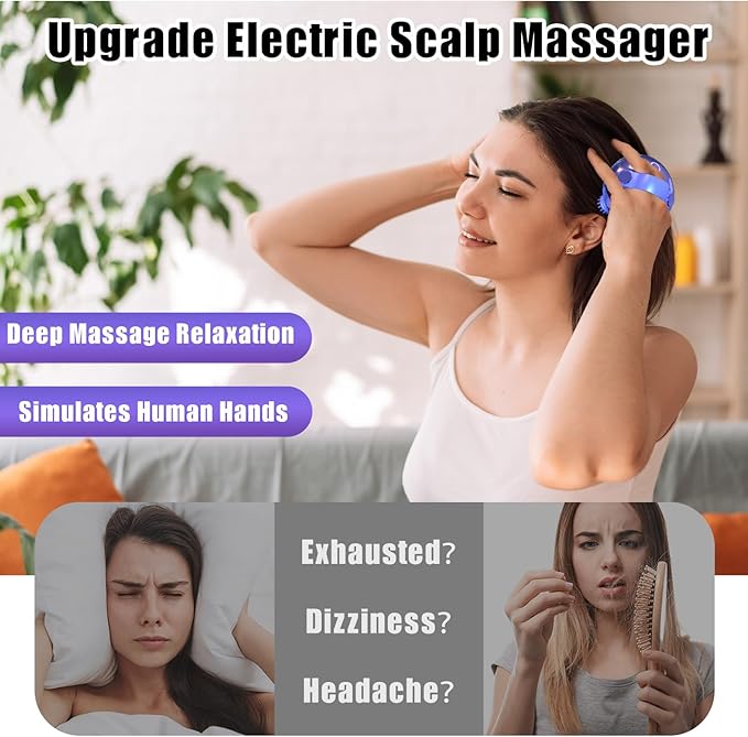 Scalp Massager Electric, Portable Scalp Massager Tool, Waterproof Head Massage Stress Relax, Hair Massagers with 3 Speed Modes & 8 Massage Claws Viuyougor