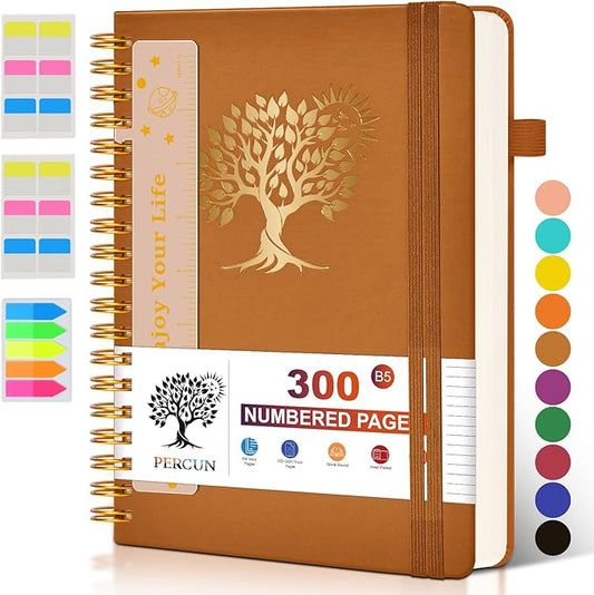 Large Spiral Notebook Journal for Women Men - 300 Numbered Lined Pages, College Ruled,B5 Hardcover Spiral Bound Notebook for School, Work, Note Taking, Writing, Leather Spiral Journal 7"x10" - Bloomnest