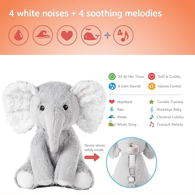 Cloud b Sound Machine with White Noise Soothing Sounds | Cuddly Stuffed Animal | Adjustable Settings and Auto-Shutoff | Elliot Elephant™ - Bloomnest