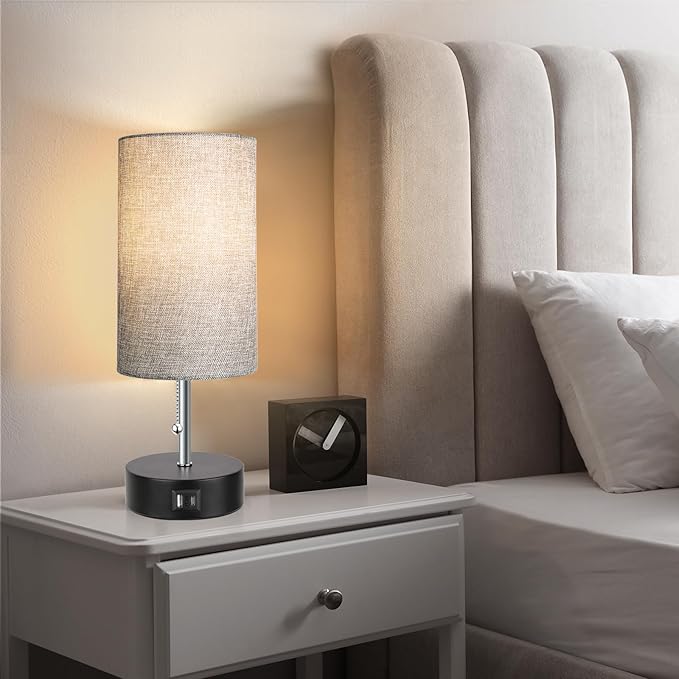 3-Color Temperature Bedside Lamp Nightstand Lamp with USB A Port and C Port, Table Lamp for Bedroom with LED Bulb Small Lamps for Living Room (Gray) - Bloomnest