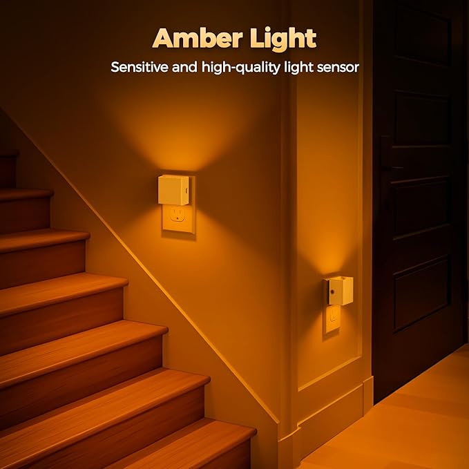 DORESshop LED Night Lights Plug into Wall [2 Pack], Plug in Nightlight, 3 Level Brightness Adjustable Night Light, Dusk to Dawn Sensor, Nightlights for Adults, Bedroom, Bathroom, Hallway, Amber - Bloomnest