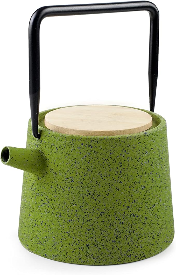 IBILI 40 Oz Cast Iron Teapot, Stainless Steel Infuser, Enameled Interior, Stovetop & Induction Compatible, Japanese Kettle for Loose Leaf Tea, Tetsubin Design, Earthy Bamboo Green, Made in Spain - Bloomnest