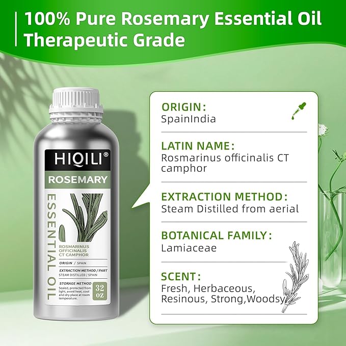 HIQILI 1000ML Rosemary Oil for Hair Growth, Add to Shampoo & Conditioner, 100% Pure Undiluted - 32 Fl Oz - Bloomnest