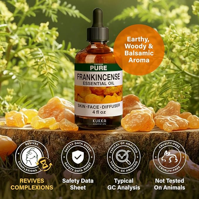 KUKKA Frankincense Essential Oils - 4 Fl Oz - for Hair, Skin, Diffuser, Aromatherapy & DIY Soap Making Scent - Bloomnest