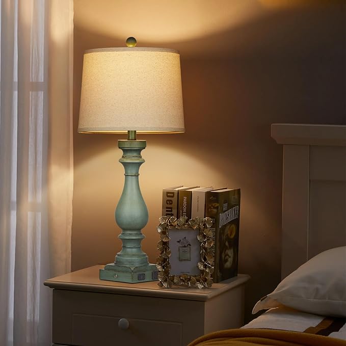 29" Tall Table Lamp for Living Room Set of 2,Vintage Bedside Nightstand Lamps with USB C+A Ports & AC Outlet,3-Way Dimmable Touch Control Retro Green Desk Lamp for Bedroom,Color 4 - Bloomnest