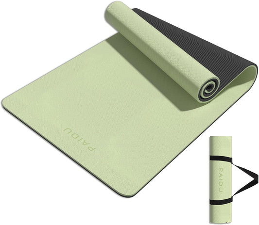 Yoga Mat 8mm Super Thick TPE Fitness Mat | SGS Certified | Non-Slip, Odorless & Tear-Resistant | Unisex with Strap | for Yoga, Pilates, Meditation & （Green&Black）