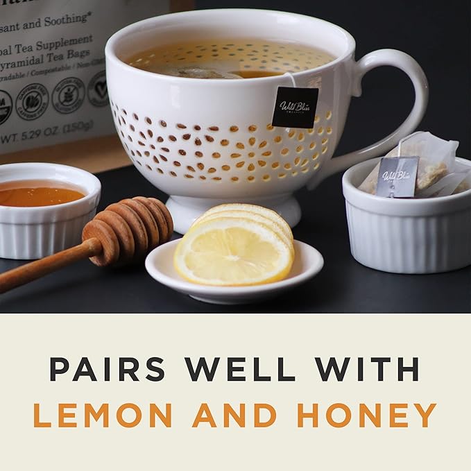 Wild Bliss Organic Chamomile Tea - Caffeine Free Calming Herbal Support - Pharmacopoeia Potency - 20 Plant Based Tea Bags - Bloomnest