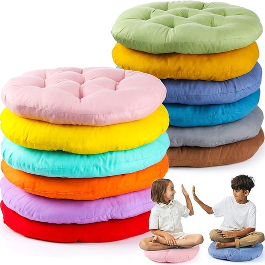 Fumete 12 Pcs Floor Pillows Cushions Seating 16 x 16 Inches Color Round Seat Reading Floor Chair Cushions for Kids Adults Classroom Home School Playing Supplies(Colorful) - Bloomnest
